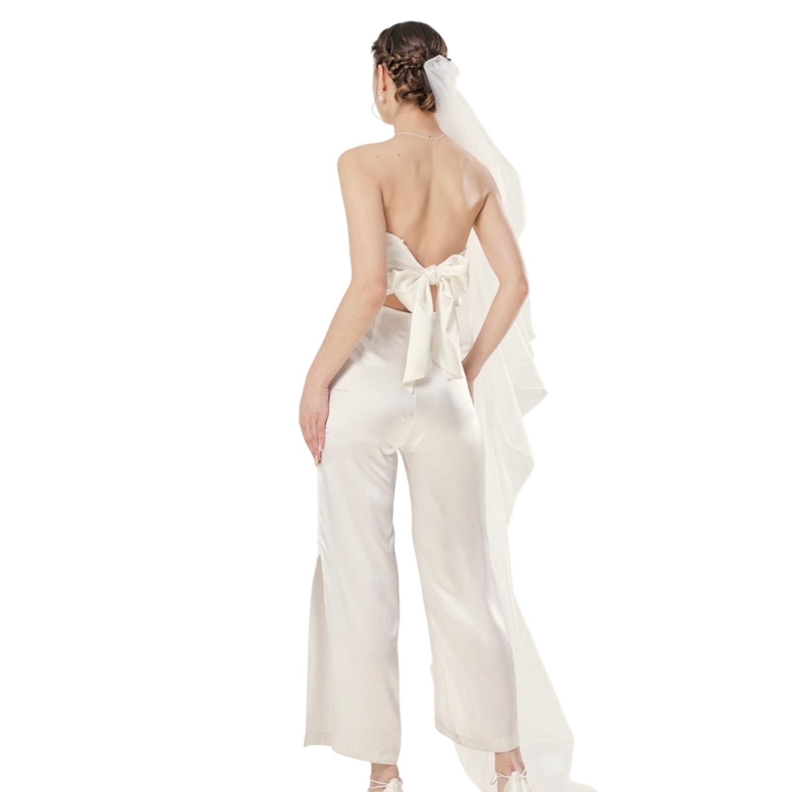 Nwt Silk Maison Side Slit Silk Culotte Jumpsuit Pearl White Sizexs — image 2 of 8
